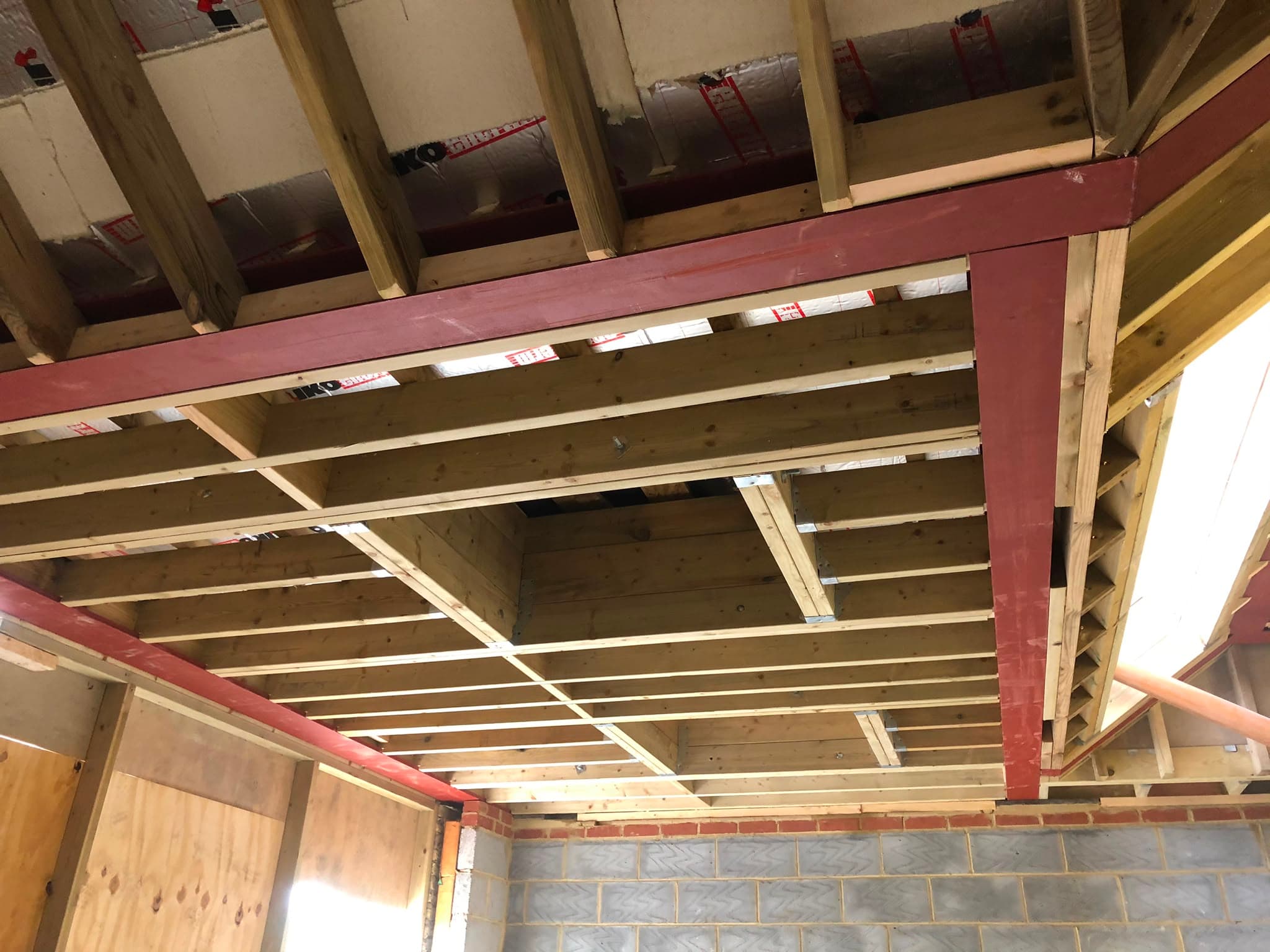 Completed timber framework for a home extension